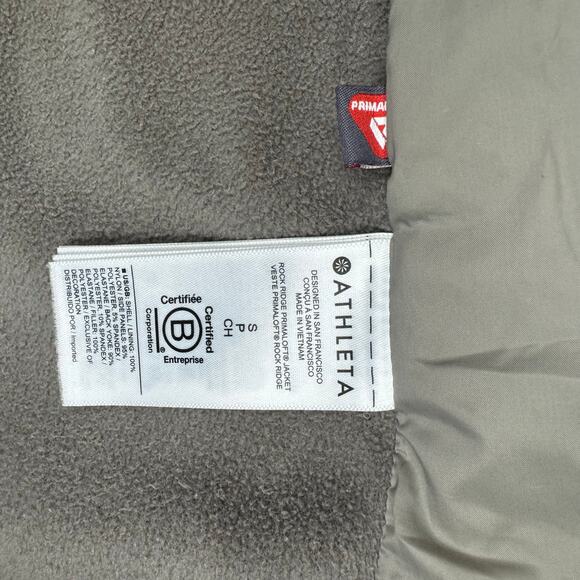 Athleta Rock Ridge Primaloft Quilted Grey taupe SMALL Women's Hooded Jacket - Picture 7 of 11